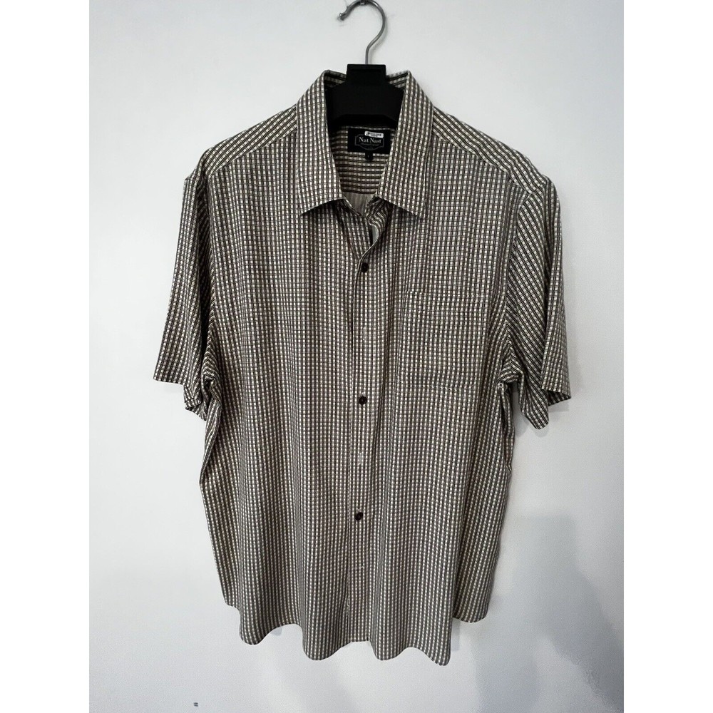 Nat Nast Silk Blend Shirt Large L Men’s Dress Shirt Geometric Pocket Ivory